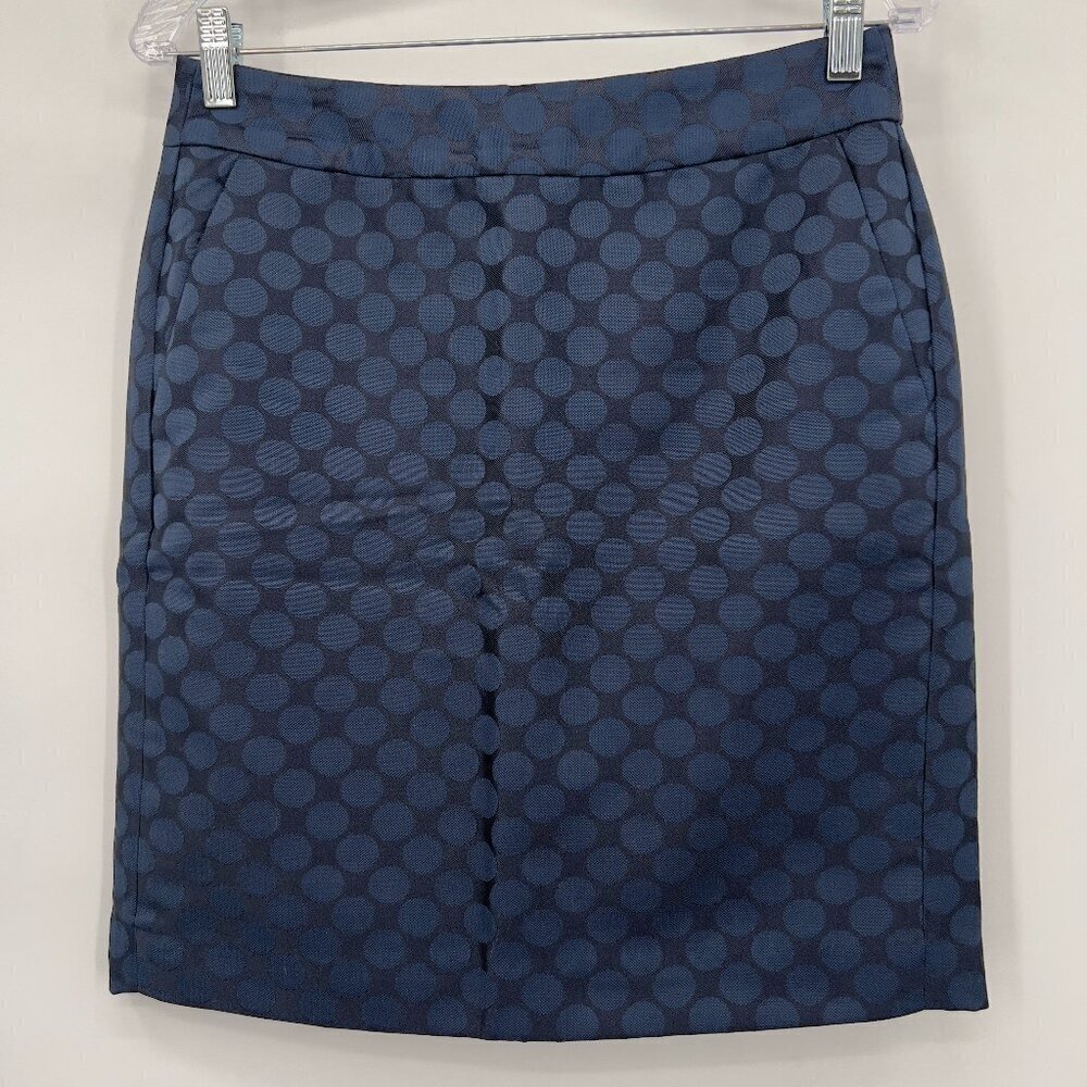 Banana Republic Navy Blue Polka Dot Jacquard Pencil Knee Length Skirt Size 4
